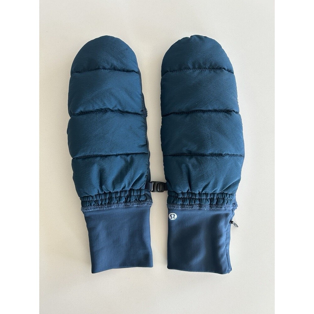 Lululemon Teal Blue Down Mittens Quilted Tech Fleece Winter Gloves